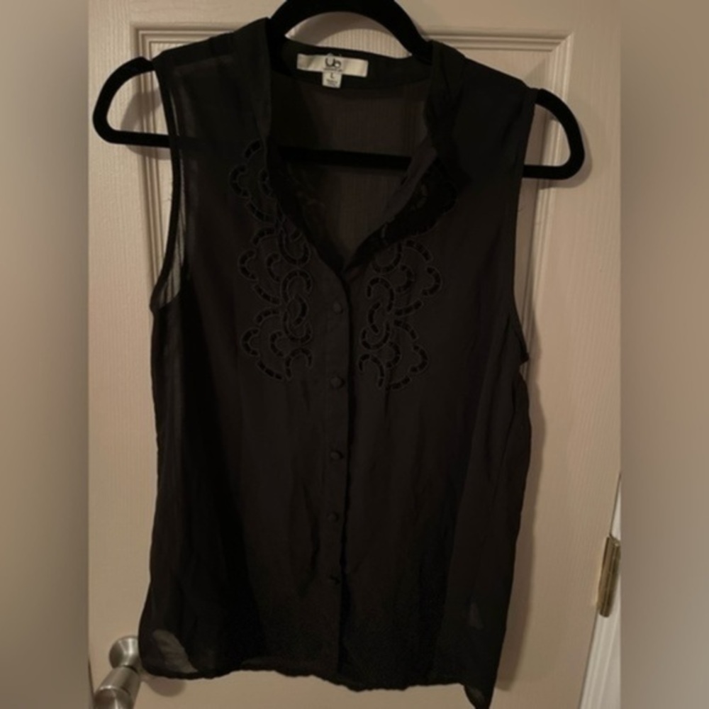 Ya Los Angeles sheer sleeveless button front top.